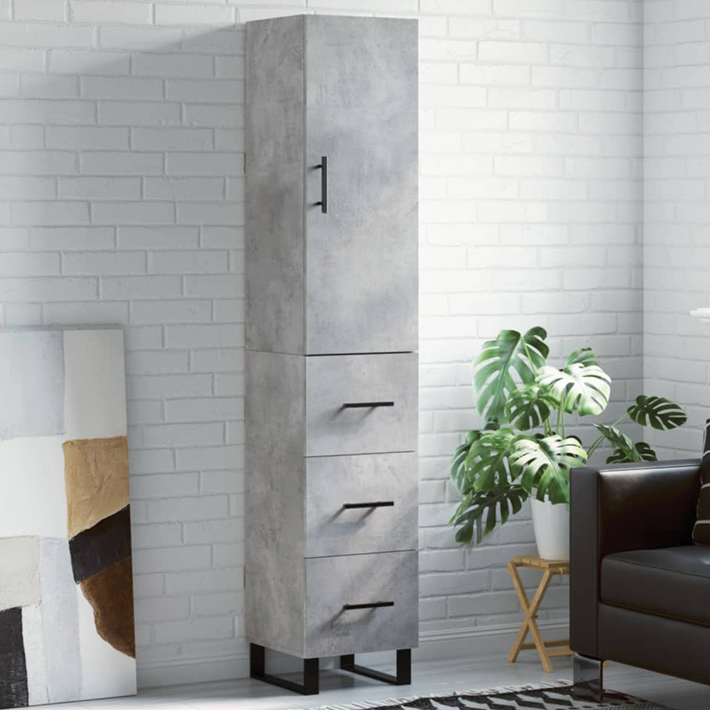 vidaXL Single Door 3 Drawer Concrete Grey Tall Highboard Image 1