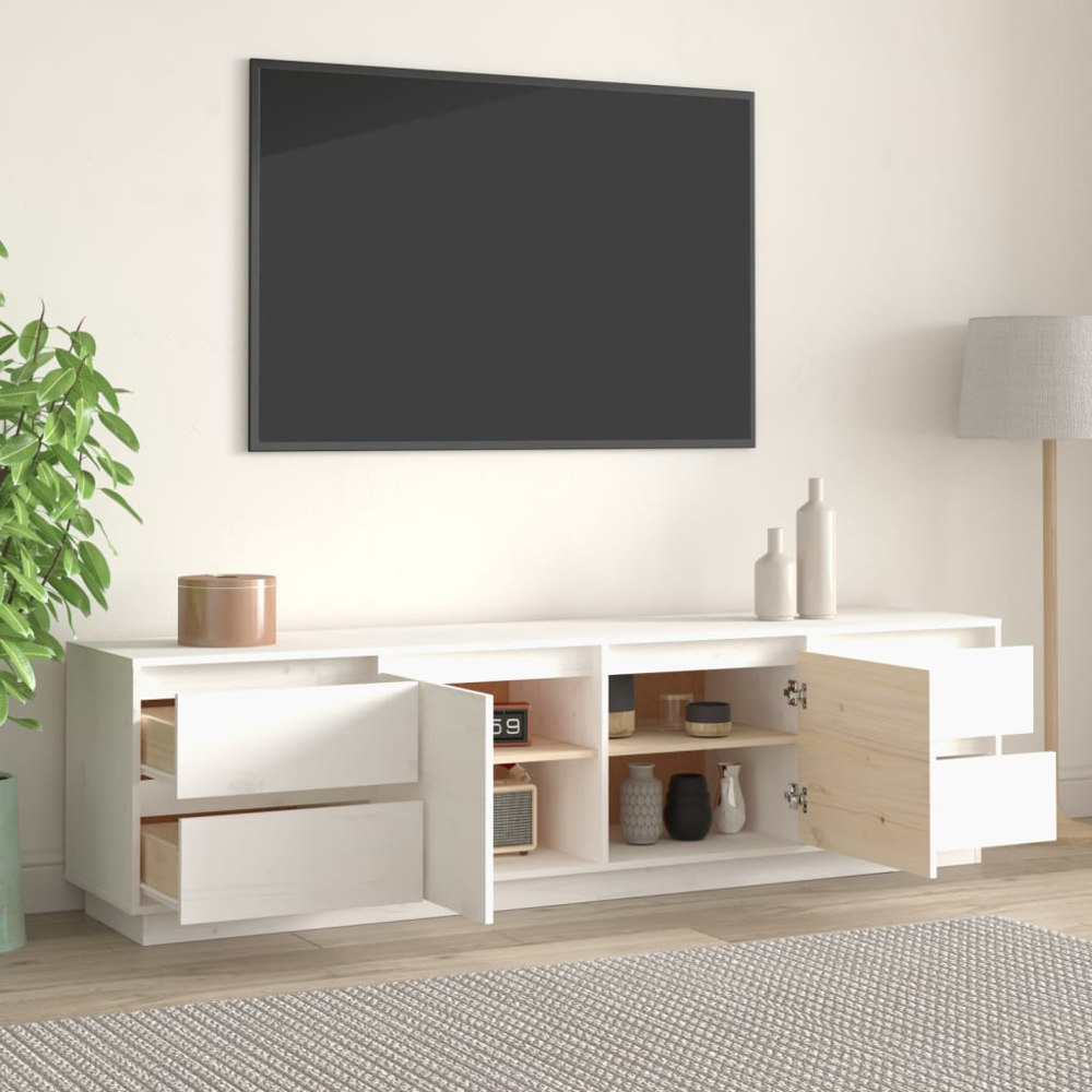 vidaXL 2 Door 4 Drawer White Solid Pine Wood TV Cabinet Image 8