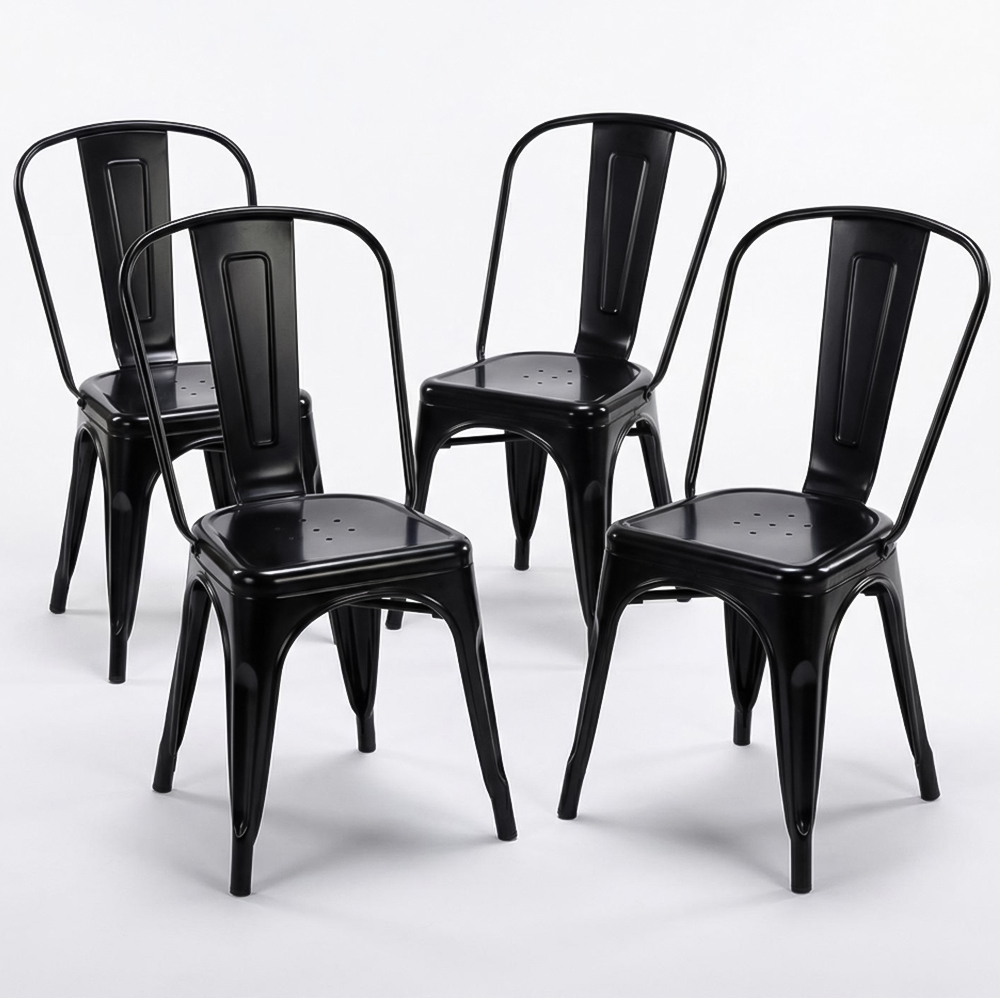 FWStyle Black Gloss Metal Chair 4 Pack Image 4