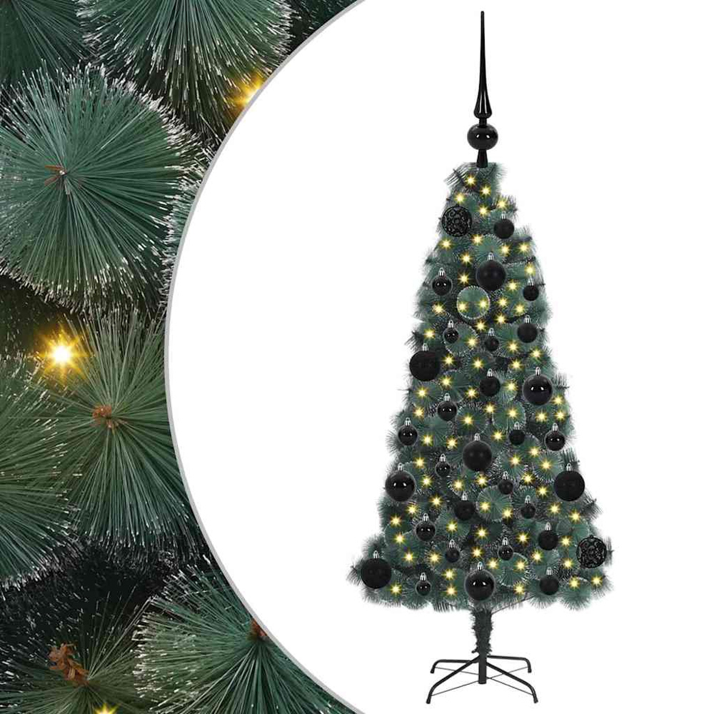 vidaXL Pre-Lit Black Baubles Green Artificial Christmas Tree 4ft Image 2