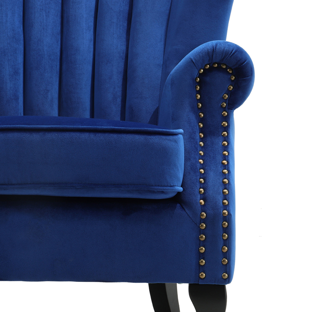 Living and Home Dark Blue Vintage Armchair with Rubberwood Legs Image 5