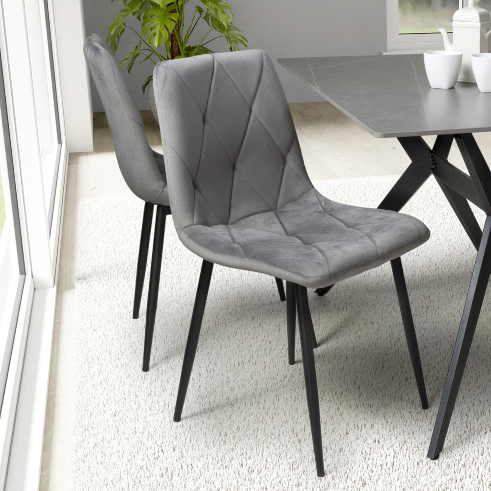 Vernon Set of 4 Grey Brushed Velvet Dining Chair Image 1