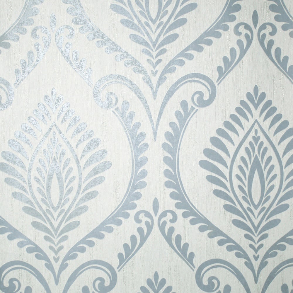 Fine Decor Estelle Damask Mineral Blue Wallpaper Image 1