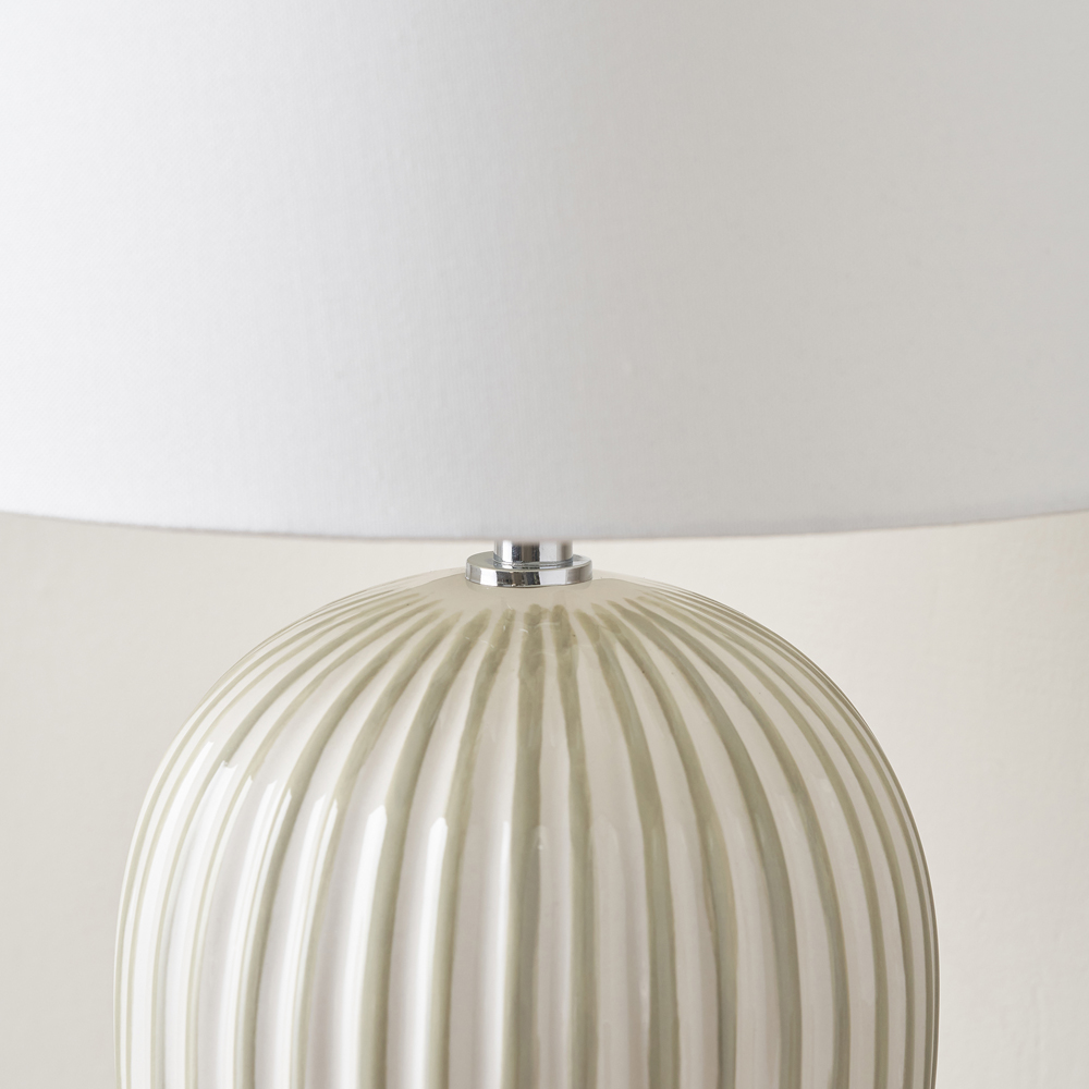 Pacific Lifestyle Cannes White Fabric Shade Sage and White Stripe Ceramic Table Lamp Image 3