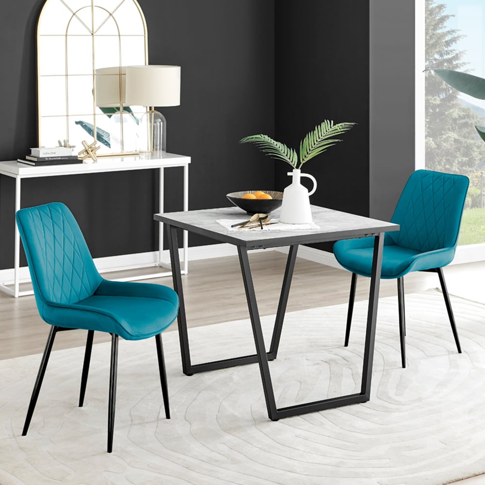 Furniturebox Copeland Cesano Marble Effect 2 Seater Dining Set White Blue and Black Image 1