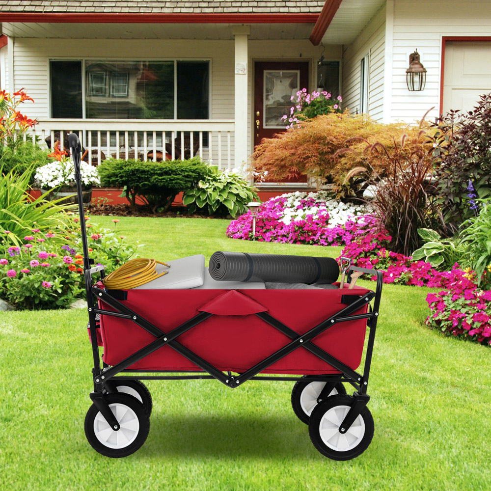 Costway Red Camping Garden Cart with Adjustable Handle Image 4