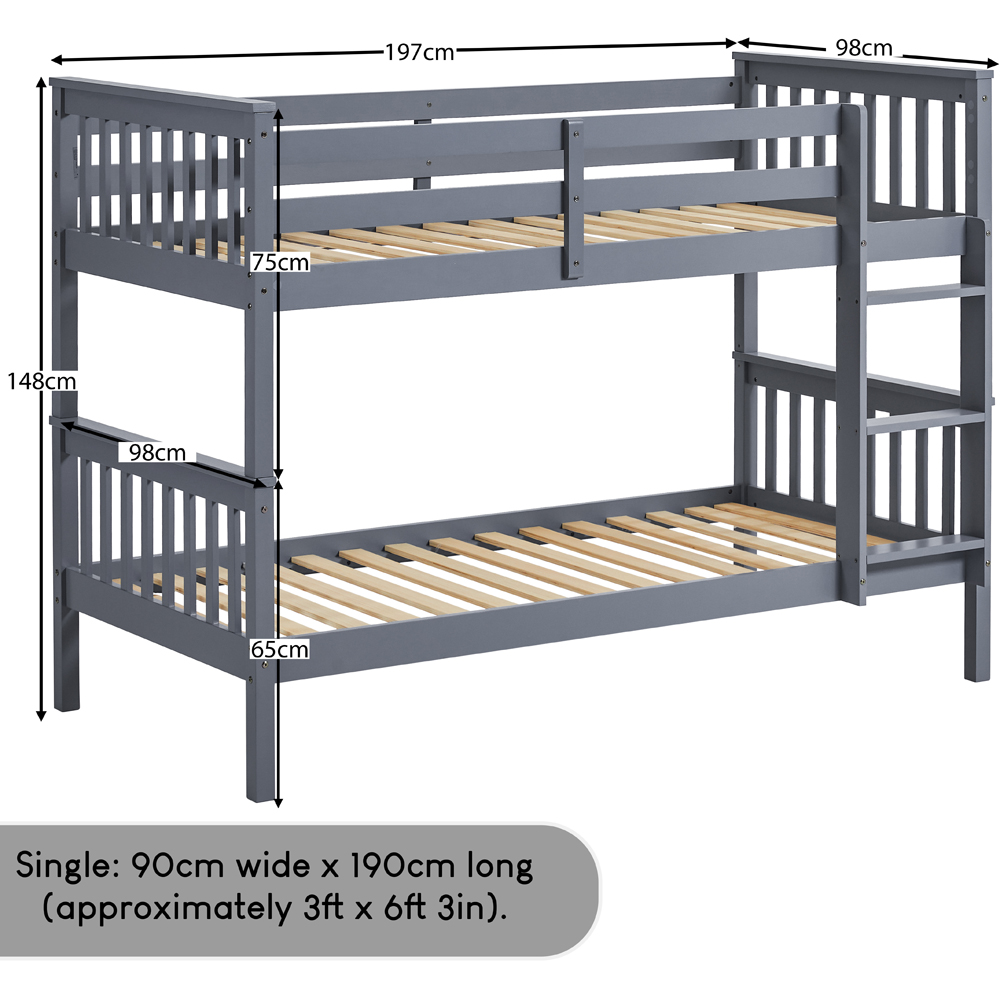 VIDA DESIGNS Milan Single Grey Bunk Bed with Foam Mattress Image 9
