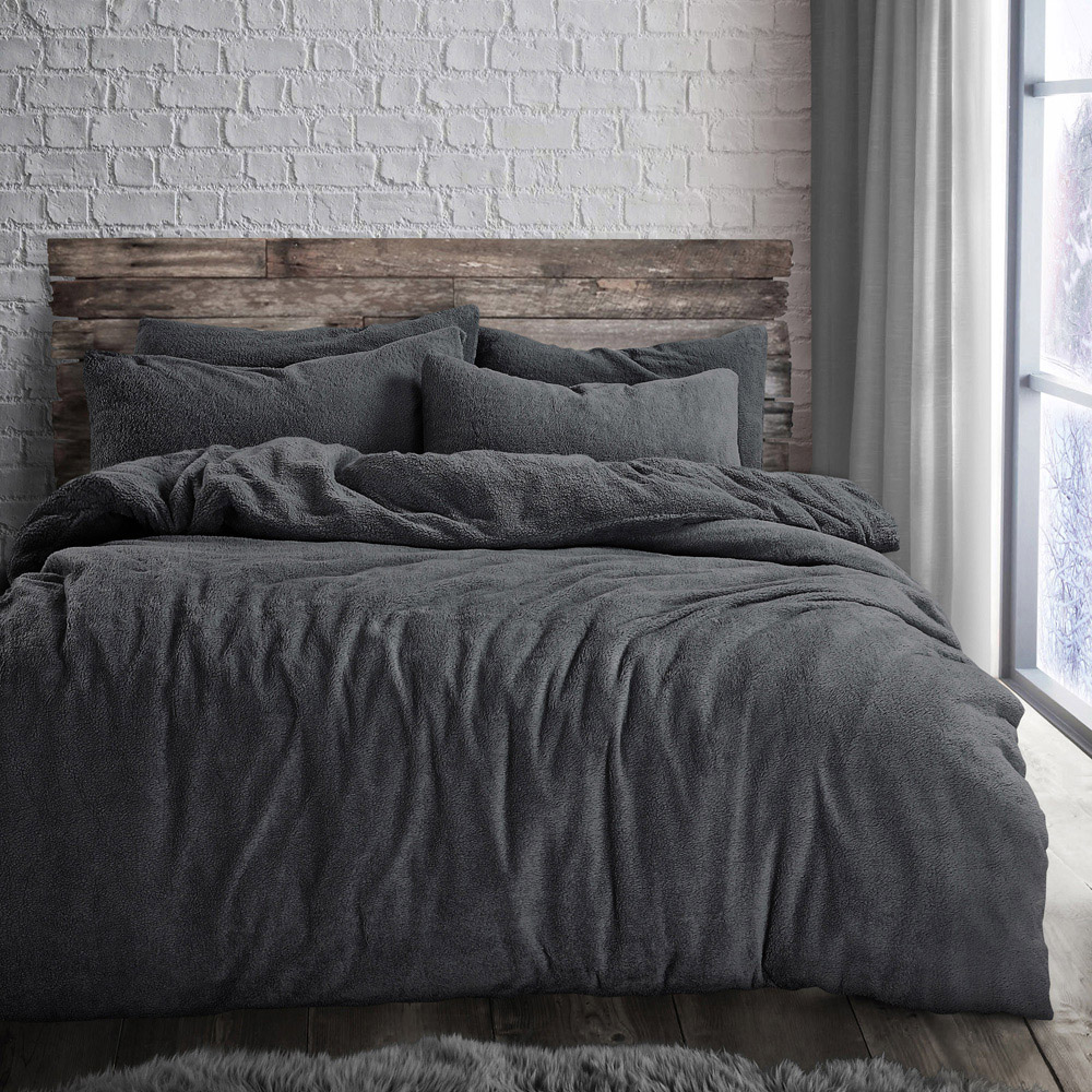 Velosso Single Charcoal Teddy Fleece Duvet Set Image 1