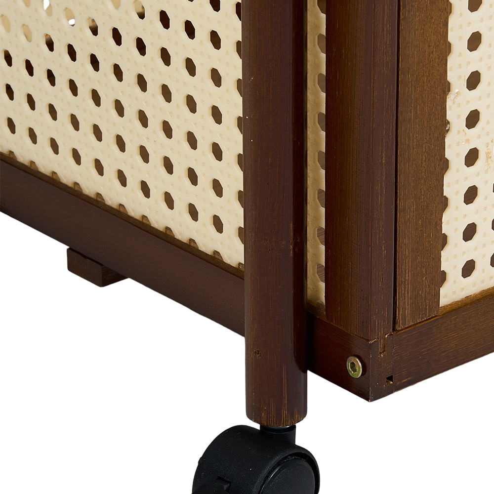 Living and Home 2-Tier Walnut Faux Rattan Side Table with Castors Image 4