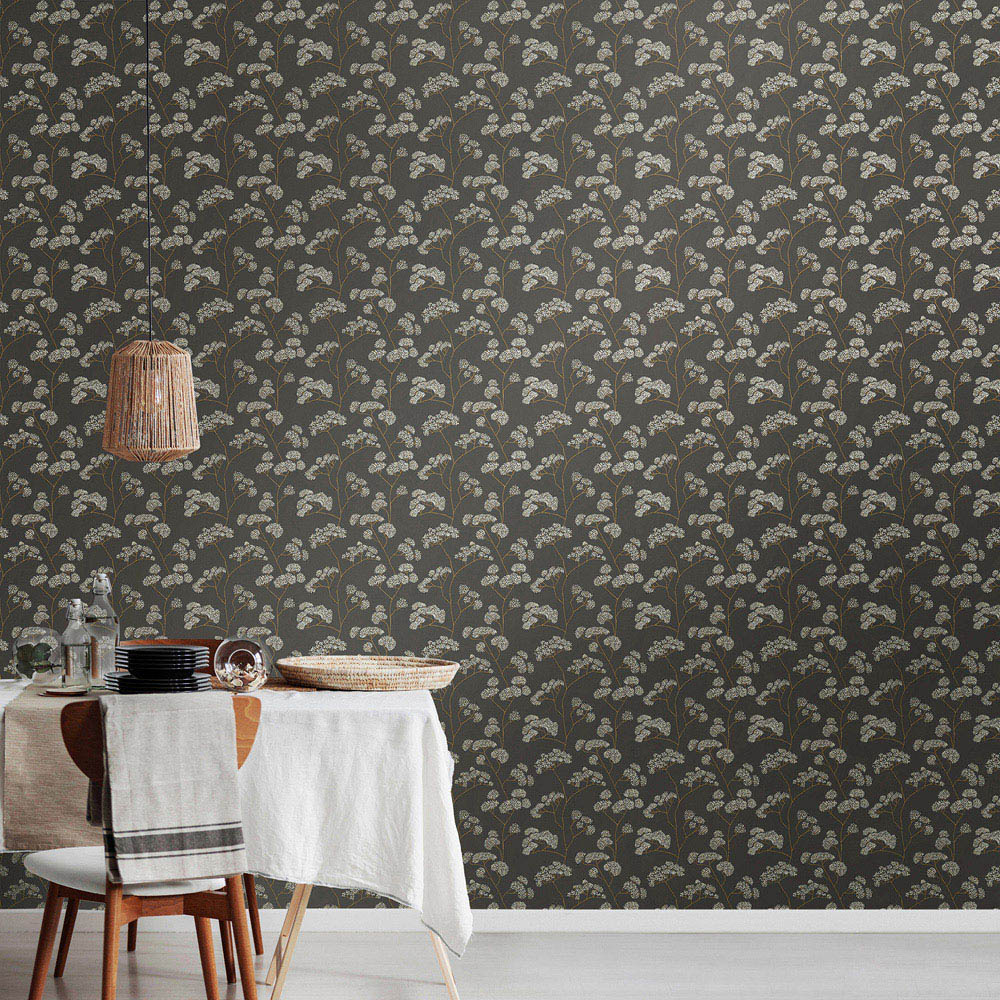 Hoopla Walls Oasis Elderflower Trail Charcoal Wallpaper Image 2