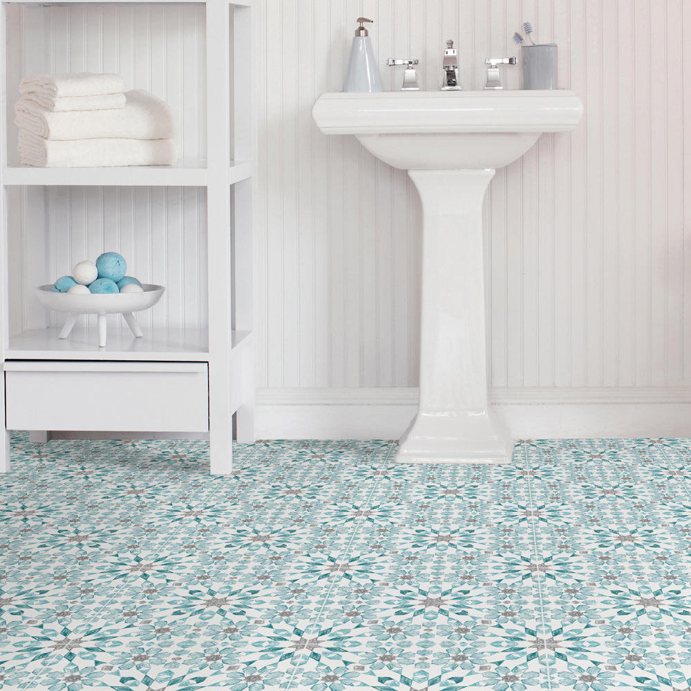 Floorpops Radiance Aqua Grey and Teal Peel and Stick Floor Tile 30.48 x 30.48cm 10 Pack Image 6