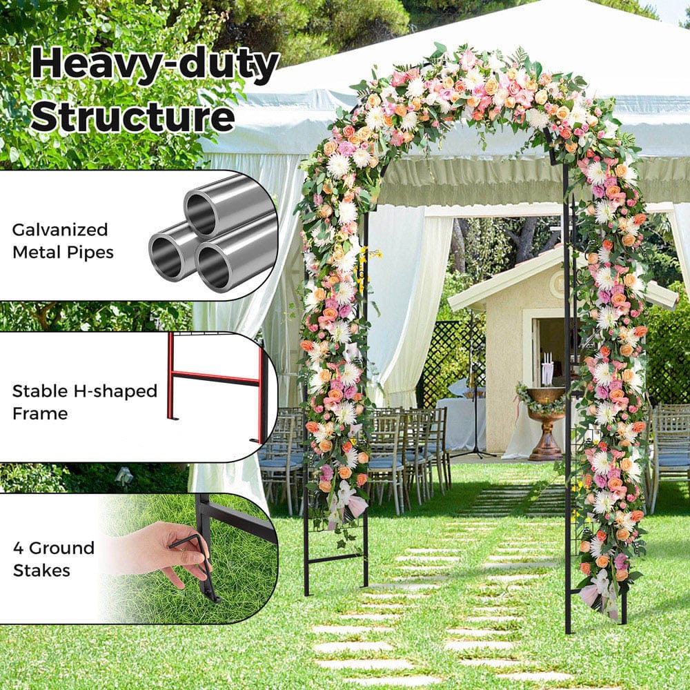 Costway 7.6 x 4.6 x 1.3ft Black Garden Trellis Metal Arbour Image 6
