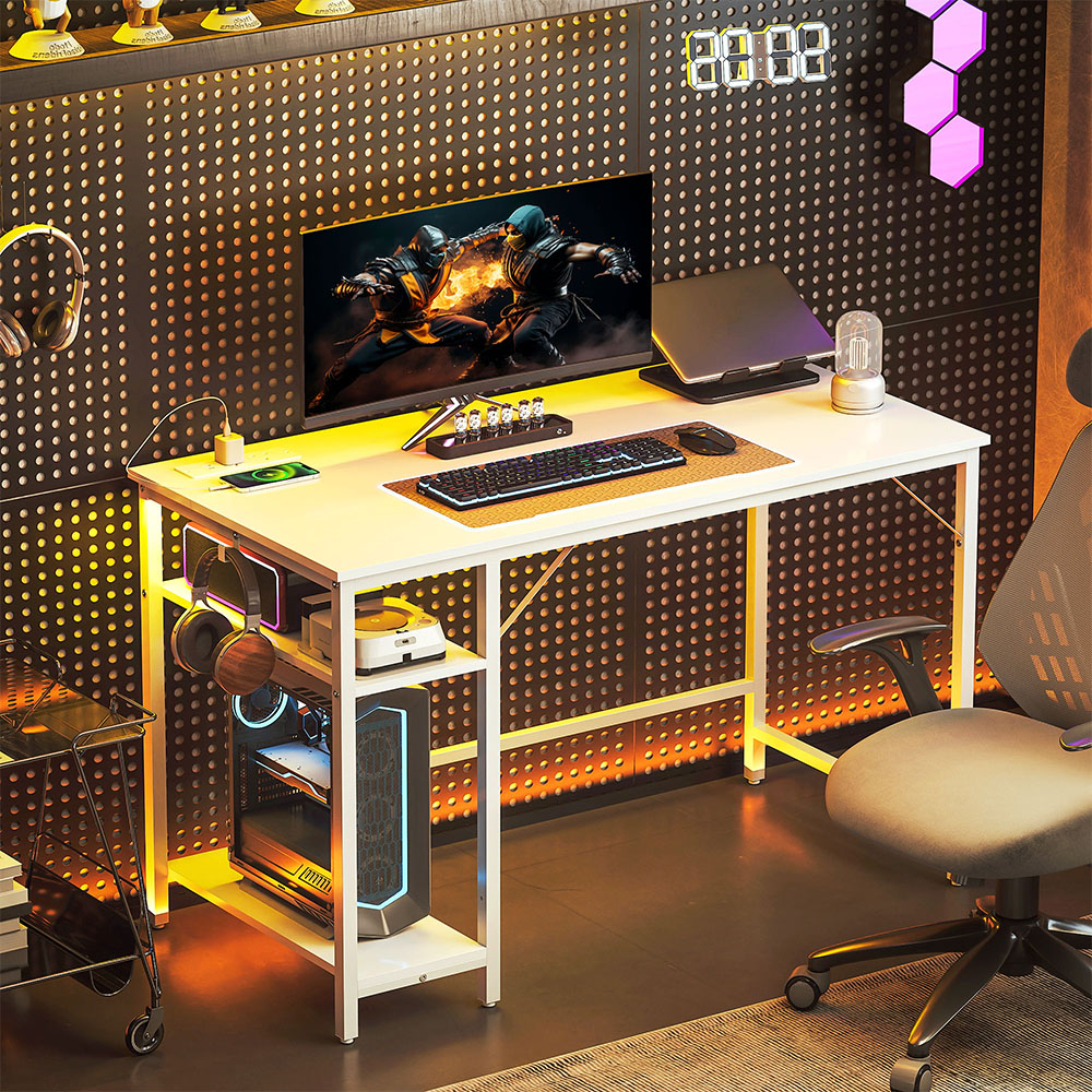 HOMCOM White 2 Shelf Reversible Computer Desk Image 3
