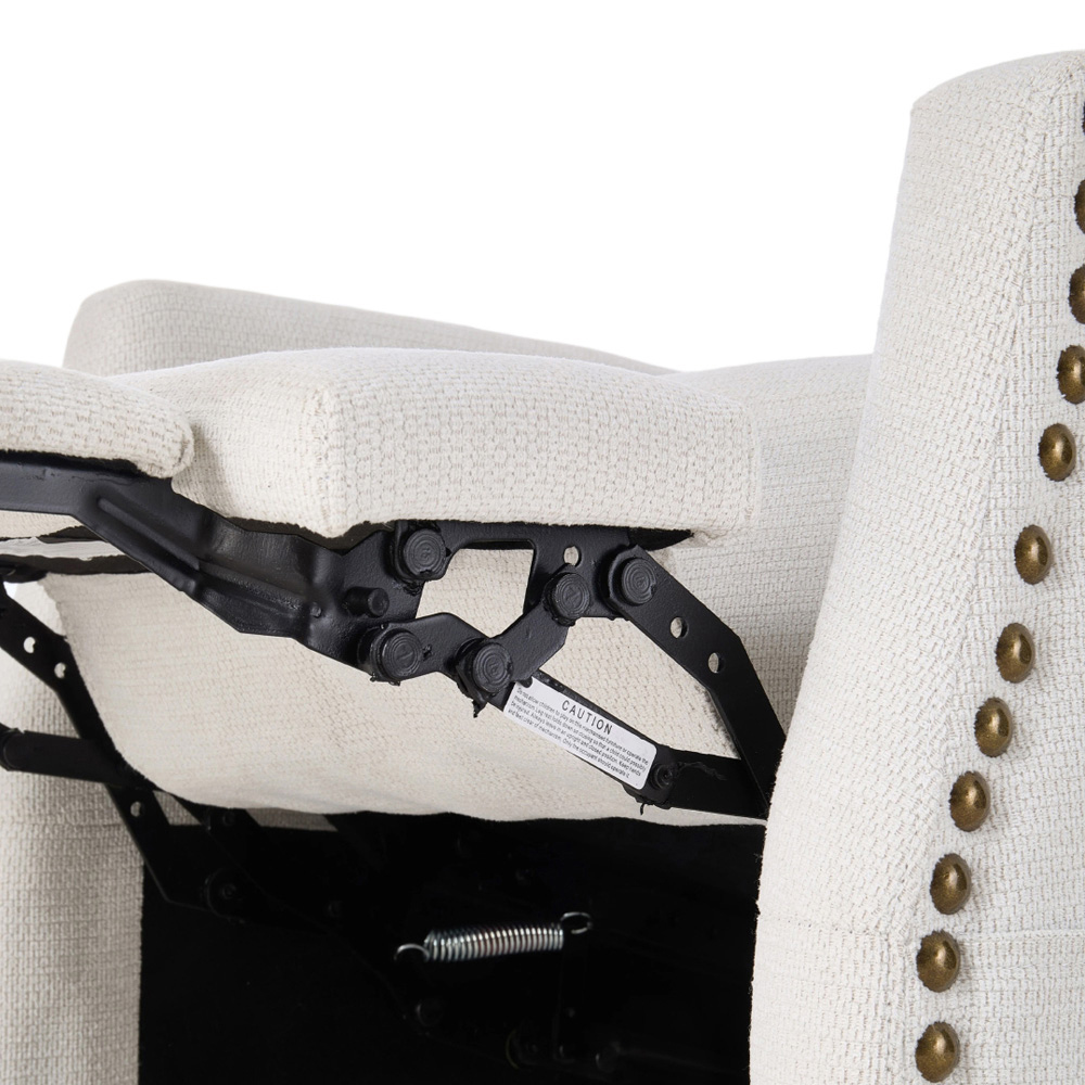 Living and Home White Chenille Pushback Recliner Chair with Footstool Image 5