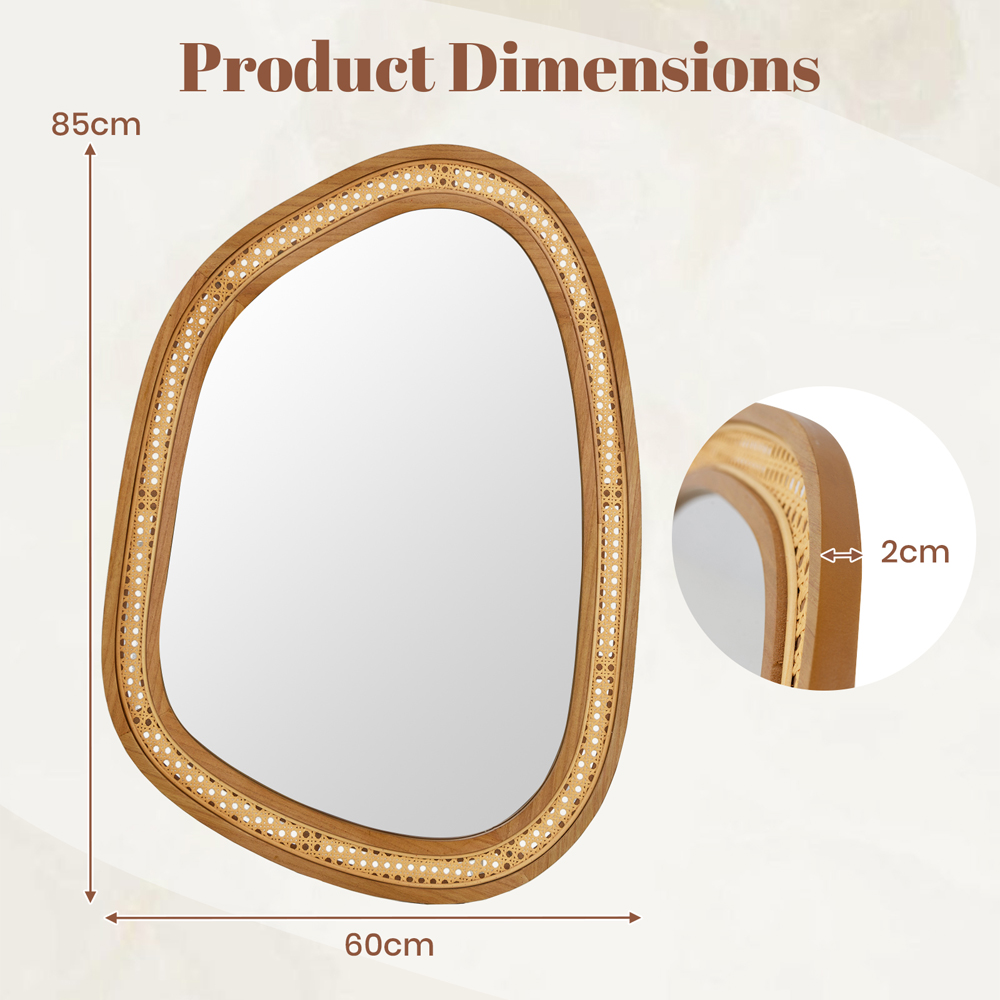 Costway Natural Boho Style Irregular PVC Rattan Wall Mirror 85 x 60cm Image 9