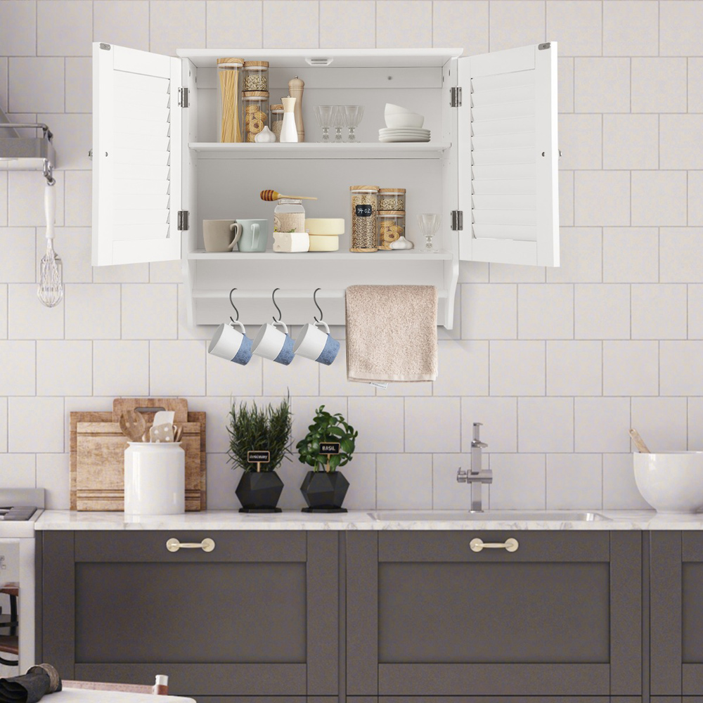 Costway 2 Door White Wall Mounted Storage Cabinet with Towel Bar Image 3