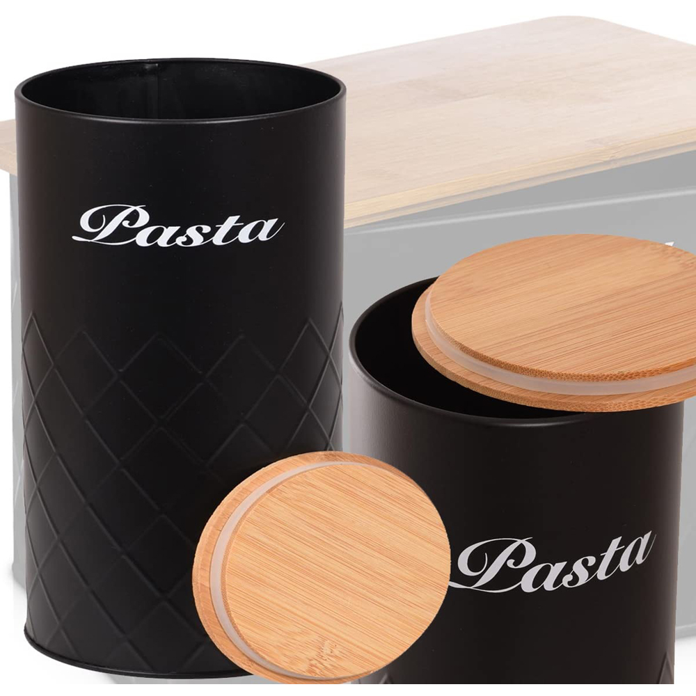 ATEK 5 Piece Black Kitchen Canister Set with Bamboo Lids Image 3