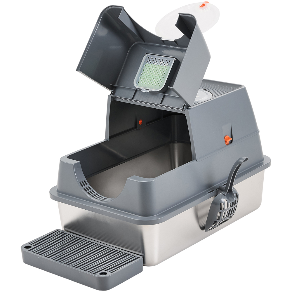 H&O Direct Dark Grey Stainless Steel Fully Enclosed Cat Litter Box Image 3