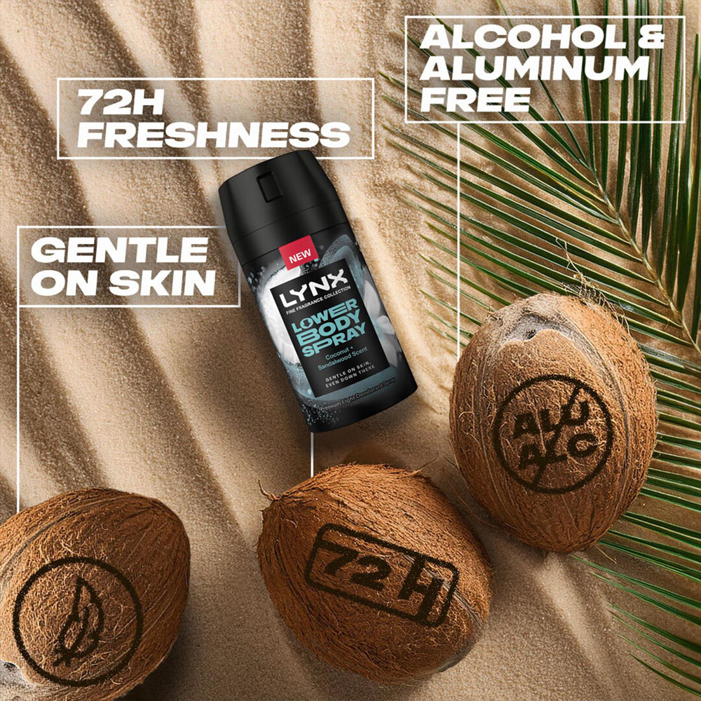 Lynx Fine Fragrance Men's Coconut and Sandalwood 72H Freshness Lower Body Spray 100ml 24 Pack Image 4