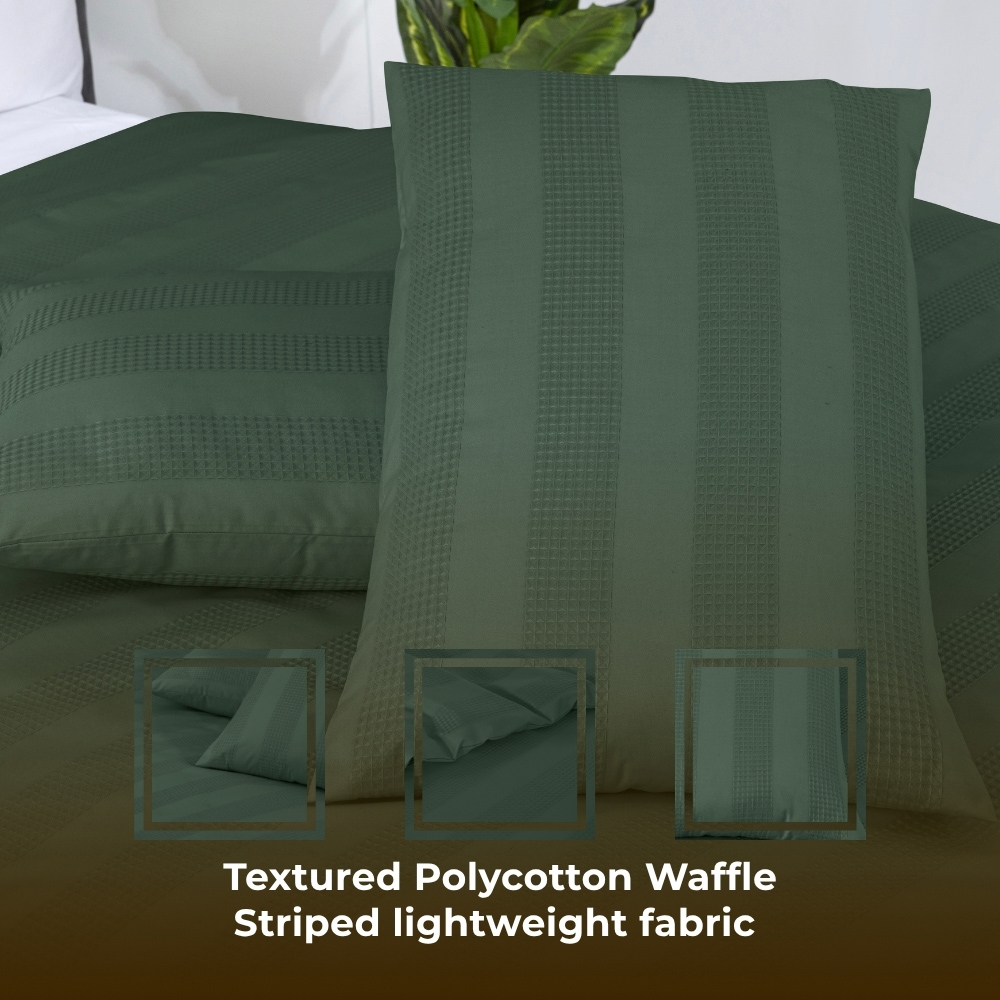 MHG Living King Size Turquoise Dobby Waffle Striped Duvet Set Image 3