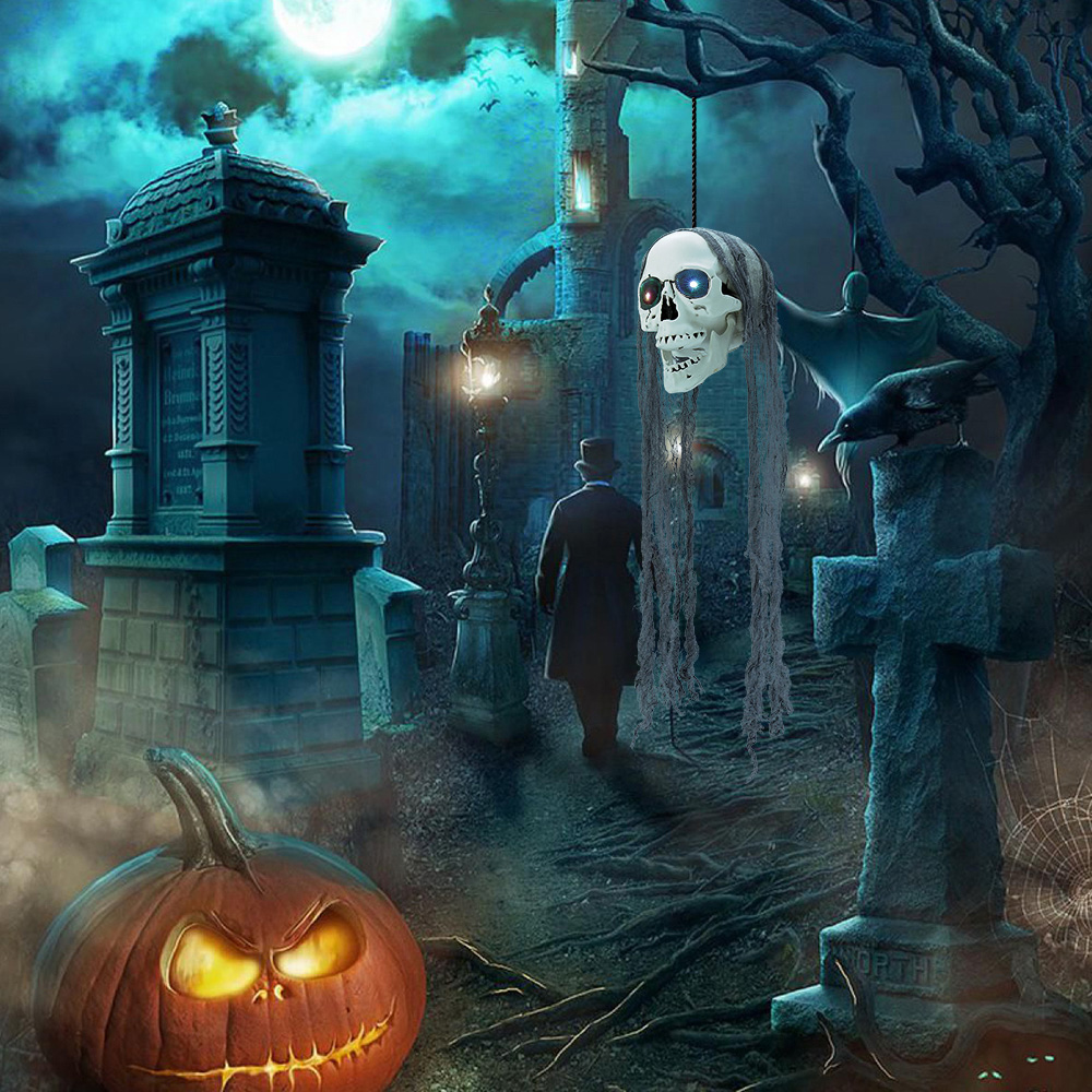 Living and Home Halloween Hanging Skull with Light Up Eyes 85cm Image 6