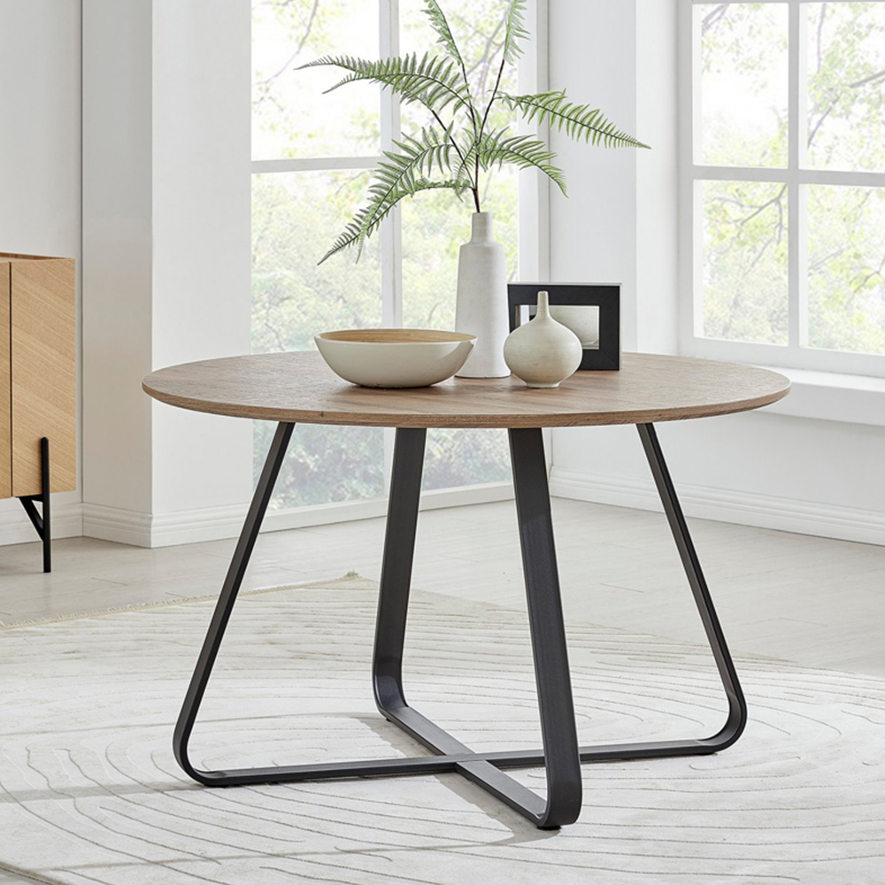 Furniturebox Fira Valera Wood Effect 6 Seater Round Dining Set Brown Cappuccino and Black Image 2