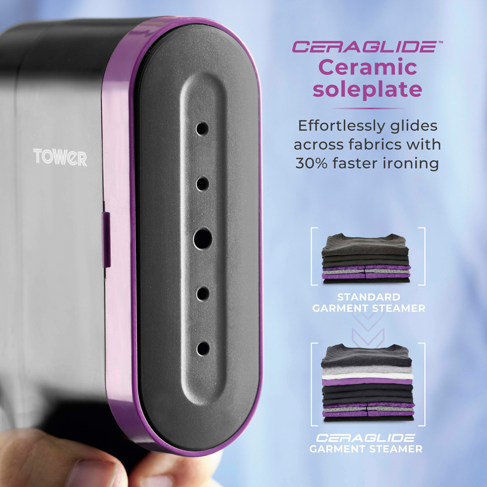 Tower Lilac and Black Digital Handheld Garment Steamer Image 4