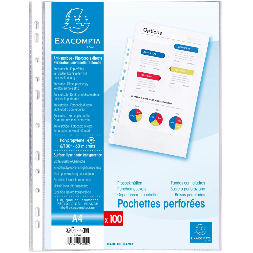 Exacompta Crystal PP A4 Punch Pockets 10 Pack Image 2