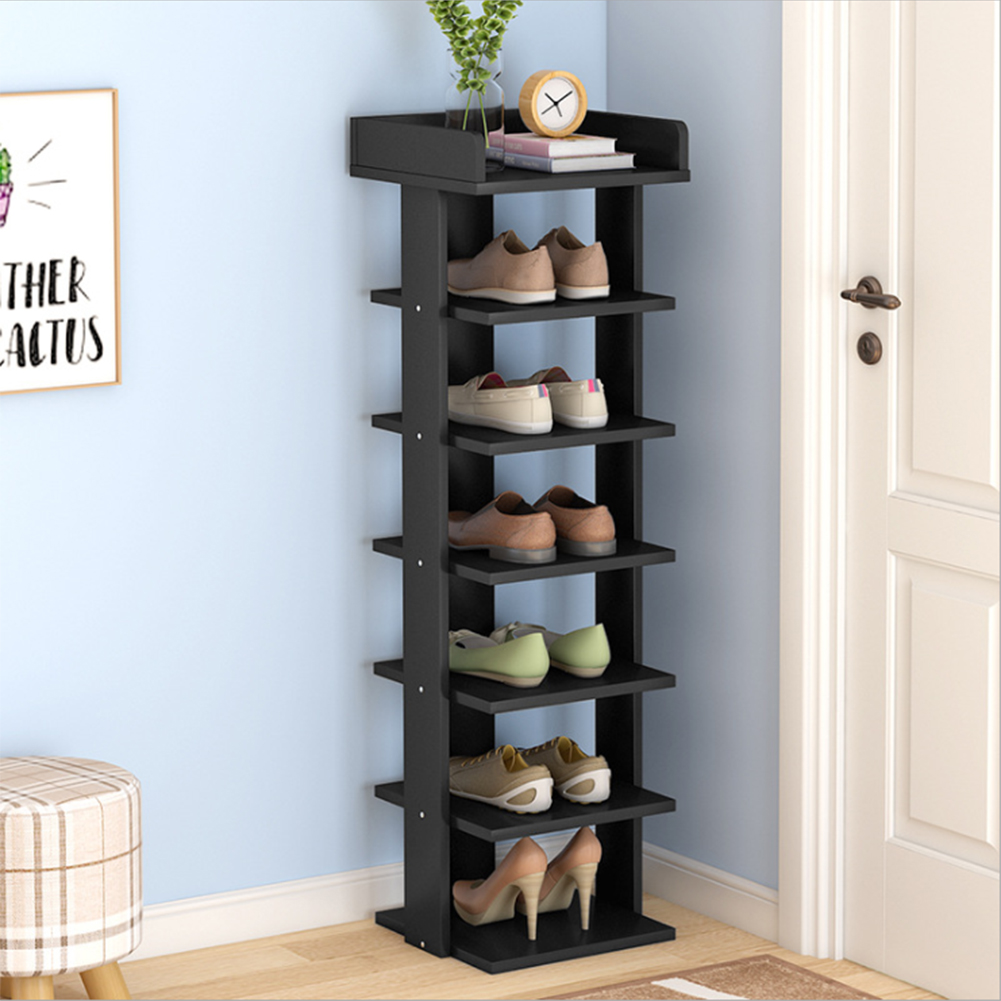 Living and Home 7 Tier Black Wooden Open Shoe Rack Image 2