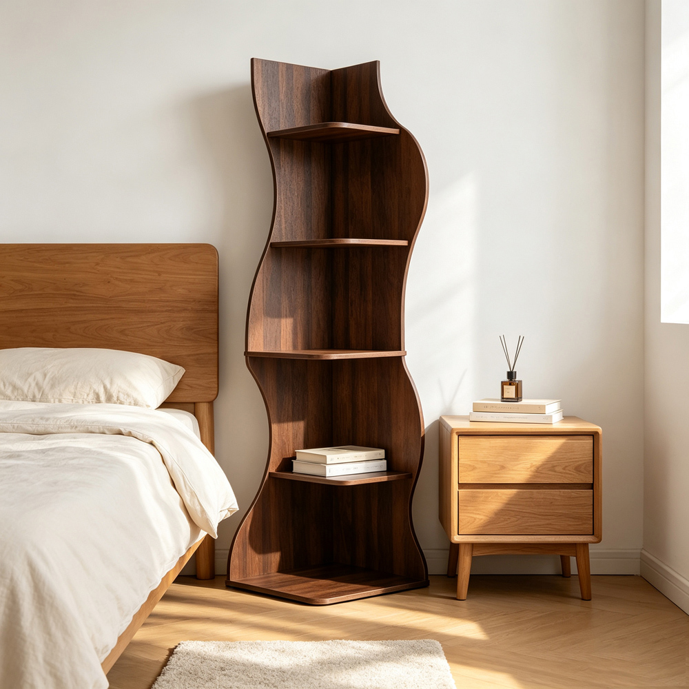 Living and Home 5-Tier Dark Brown Curved Corner Storage Shelf Image 8