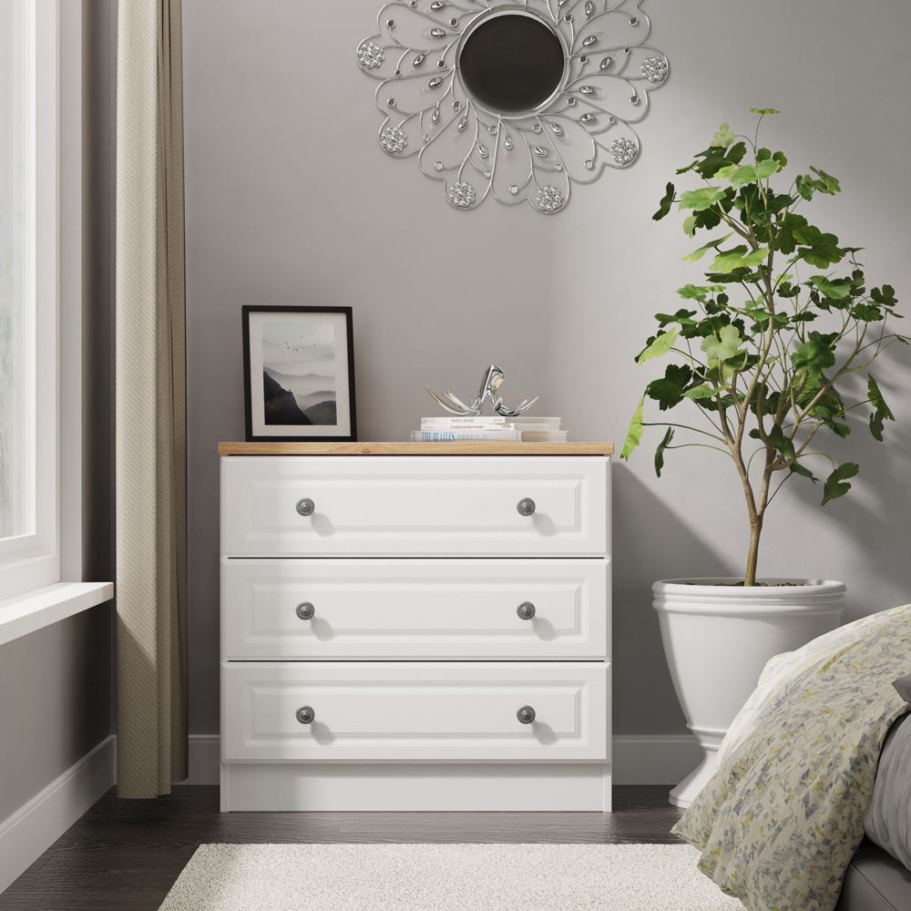 Crowndale Norfolk 3 Drawer White Ash and Bardolino Oak Chest of Drawers Ready Assembled Image 7
