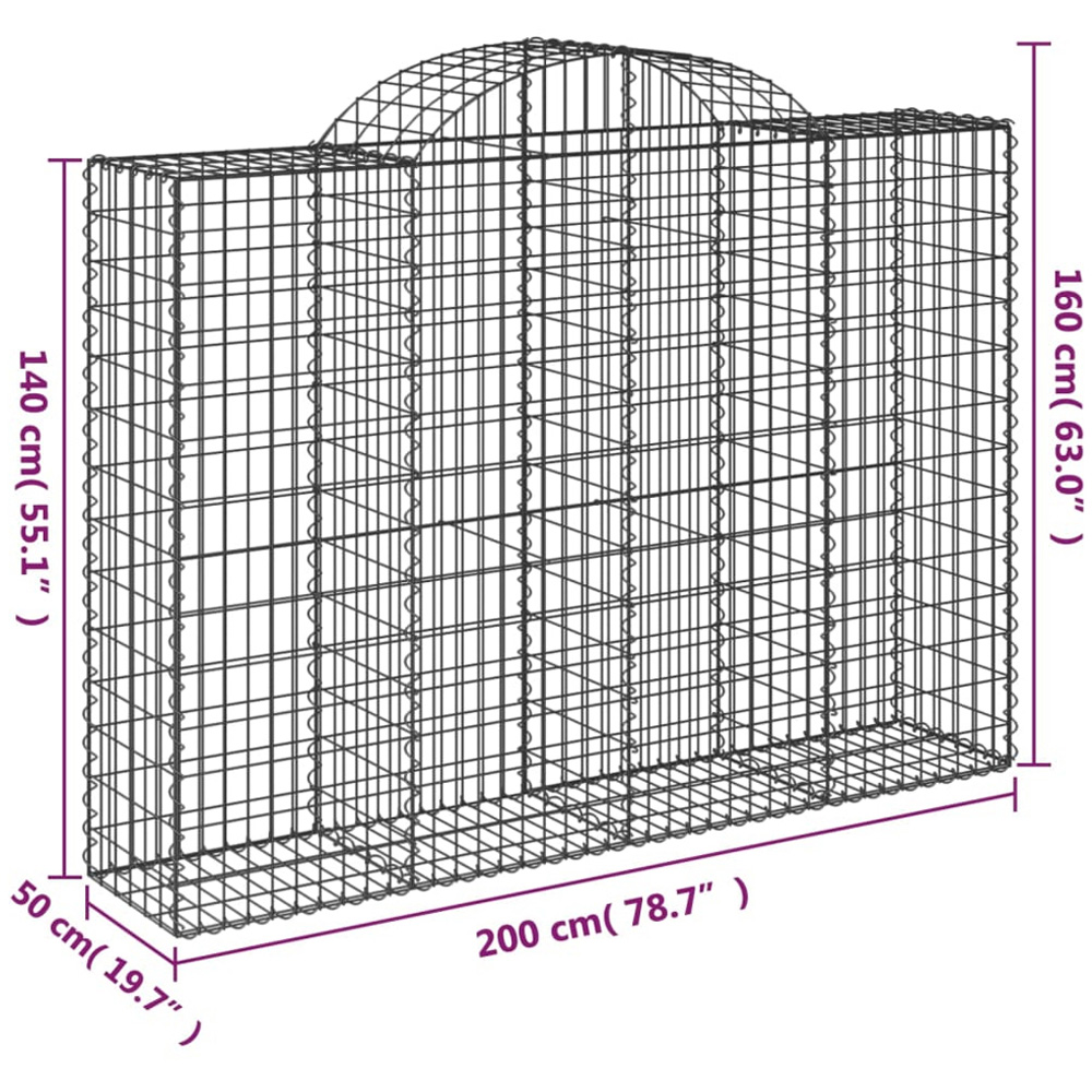 vidaXL Silver Galvanised Iron Arched Gabion Basket 200 x 50 x 140/160cm Image 4