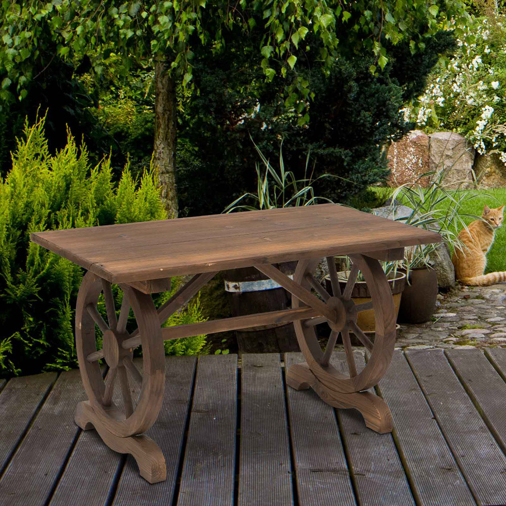 Outsunny Fir Wood Natural Garden Coffee Table Image 7