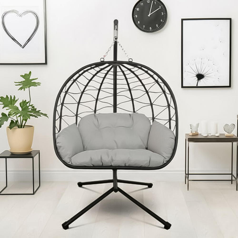 Brooklyn Black Extra Large Swing Egg Chair with Stand Image 1