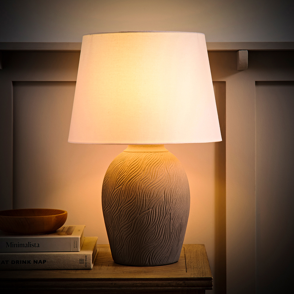 ValueLights Clint Grey Linen Tapered Shade Etched Hand Finished Ceramic LED Table Lamp Image 6