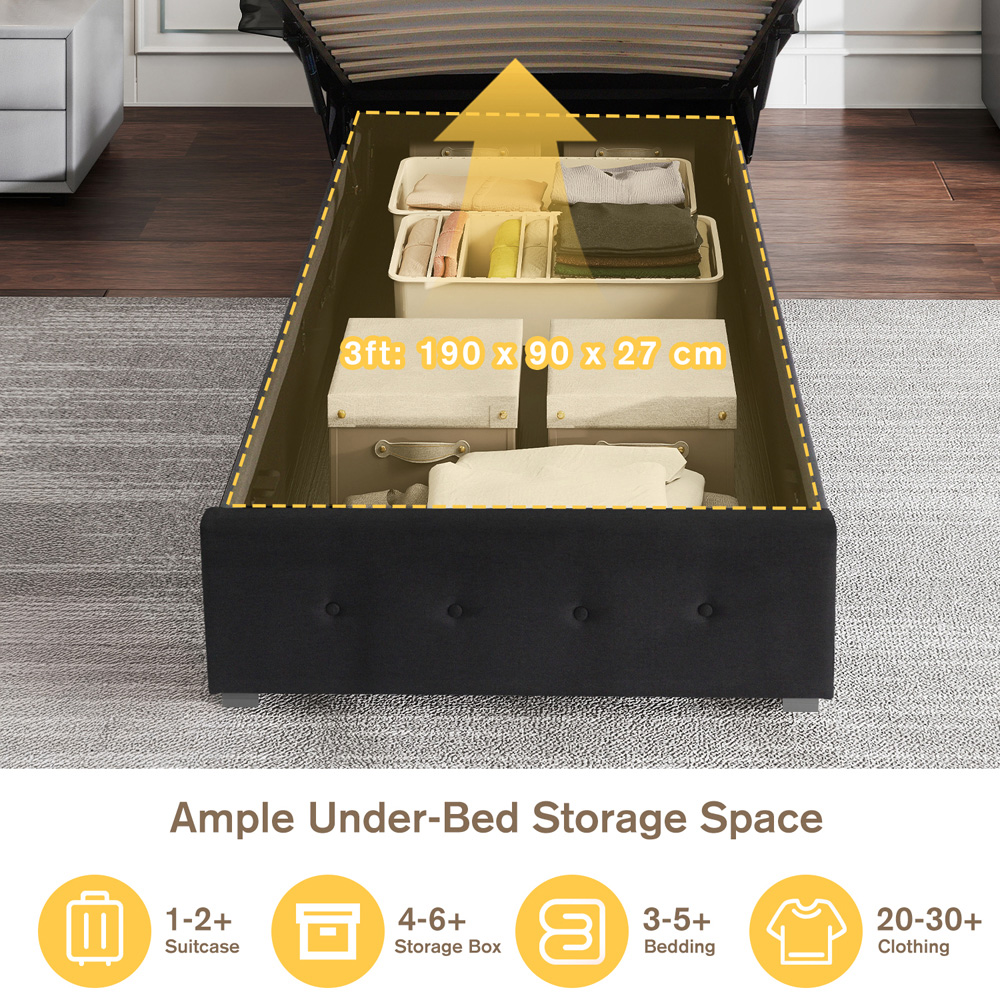 Brooklyn Single Black Fabric Gaslift Ottoman Storage Bed Image 5