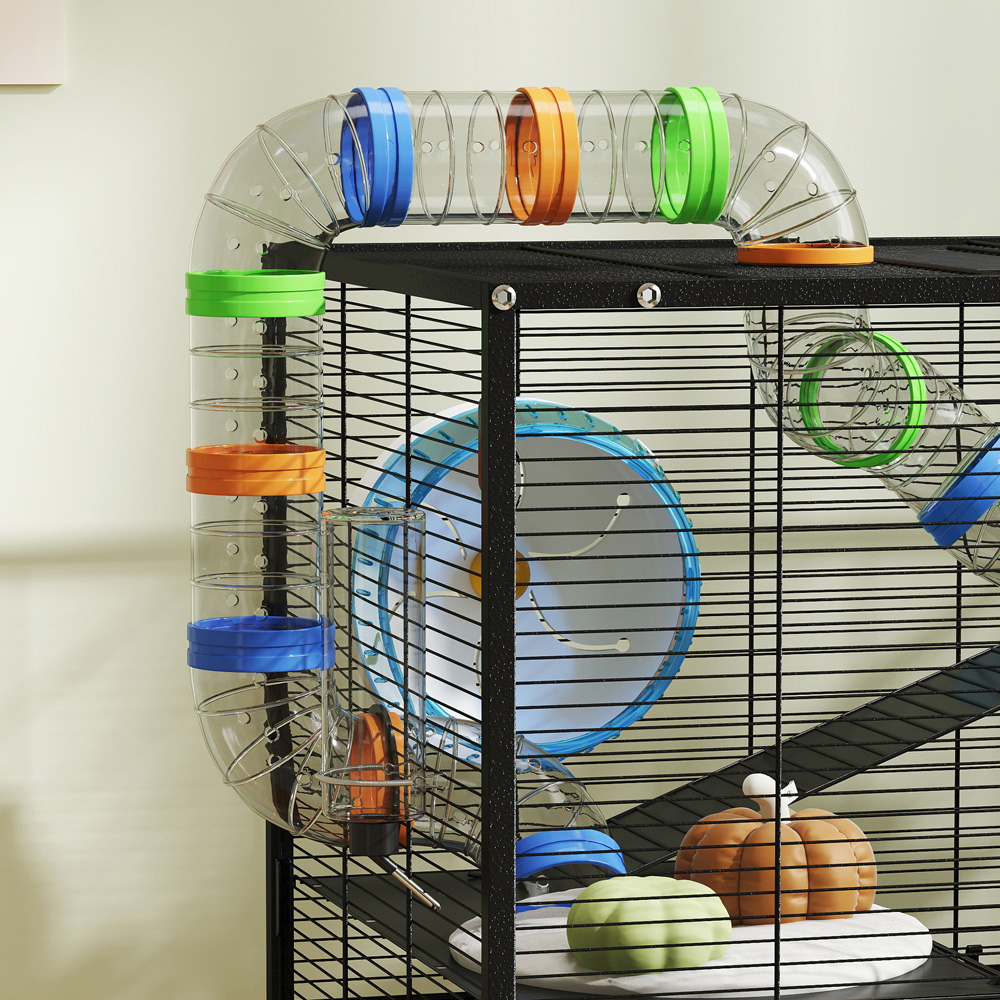 PawHut 3 Tier Hamster and Gerbil Cage with Storage on Wheels Image 4