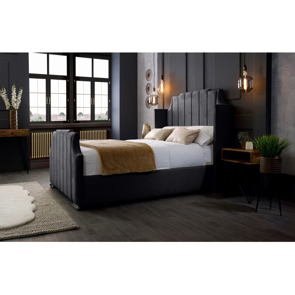 Eleganza Home Nelly King Size Steel Plush Velvet Bed Frame with Winged Headboard Image 3