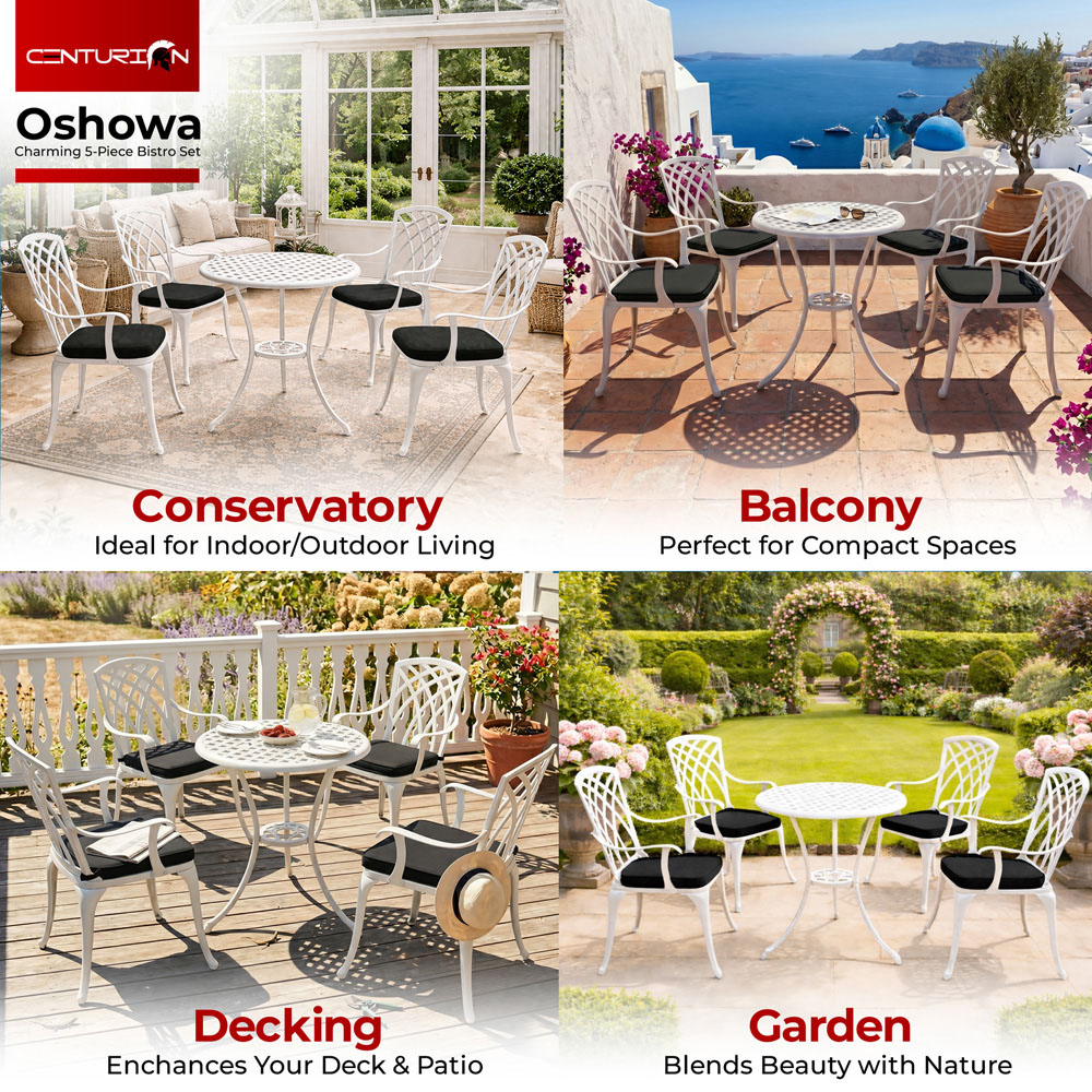 Centurion Oshowa 4 Seater White and Black Cast Aluminium Garden Bistro Set with Cushions Image 4