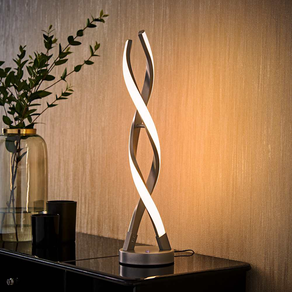 ValueLights Infinity Matte Silver Double Twist Integrated LED Table Lamp Image 2