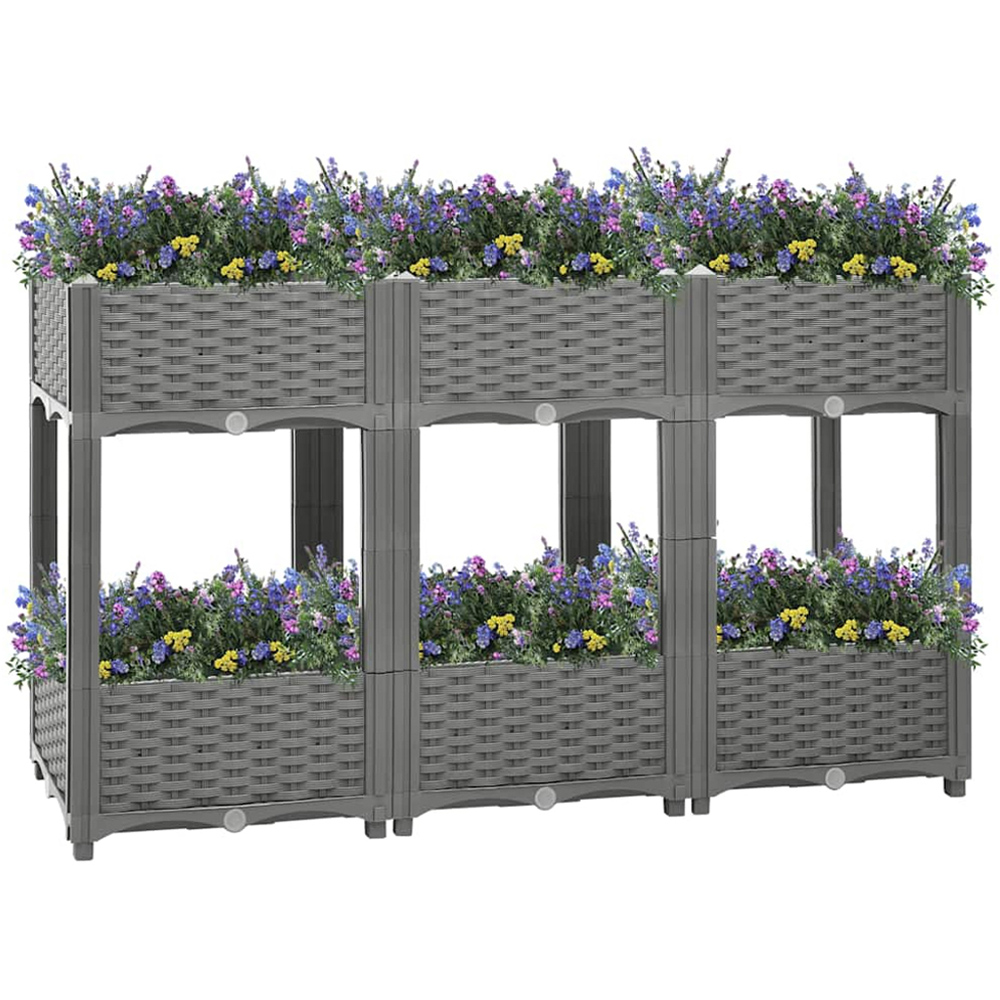 vidaXL 2-Tier Grey Plastic Garden Raised Bed 120 x 40 x 71cm Image 2