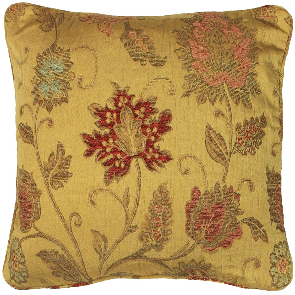 Paoletti Zurich Gold Large Floral Jacquard Cushion Image 1
