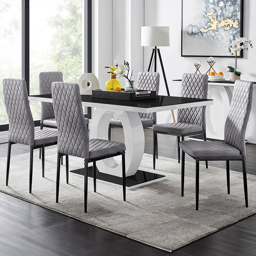Furniturebox Lucia Valera 6 Seater Dining Set Black Gloss and Grey Image 1