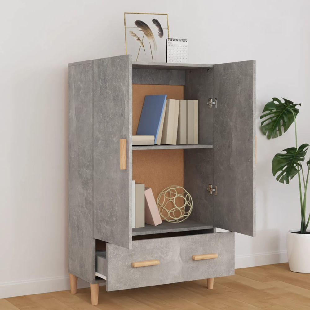 vidaXL 2 Door Single Drawer Concrete Grey Highboard with Wooden Legs Image 6