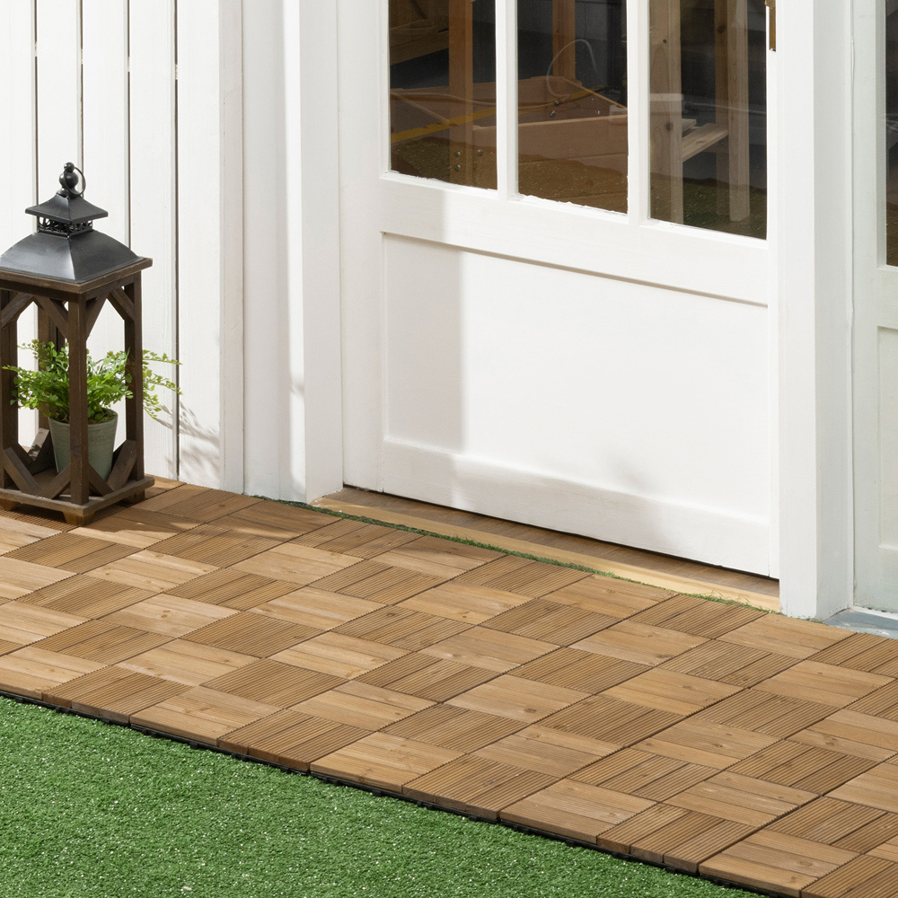 Outsunny Brown Wooden Interlocking Deck Tiles 30 x 30cm 27 Pack Image 2