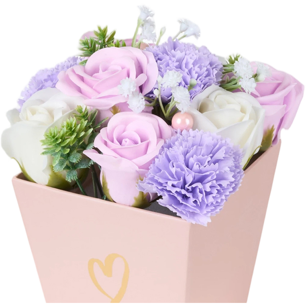 Living and Home Purple Rose and Carnation Soap Flower Bouquet Gift Box Image 4