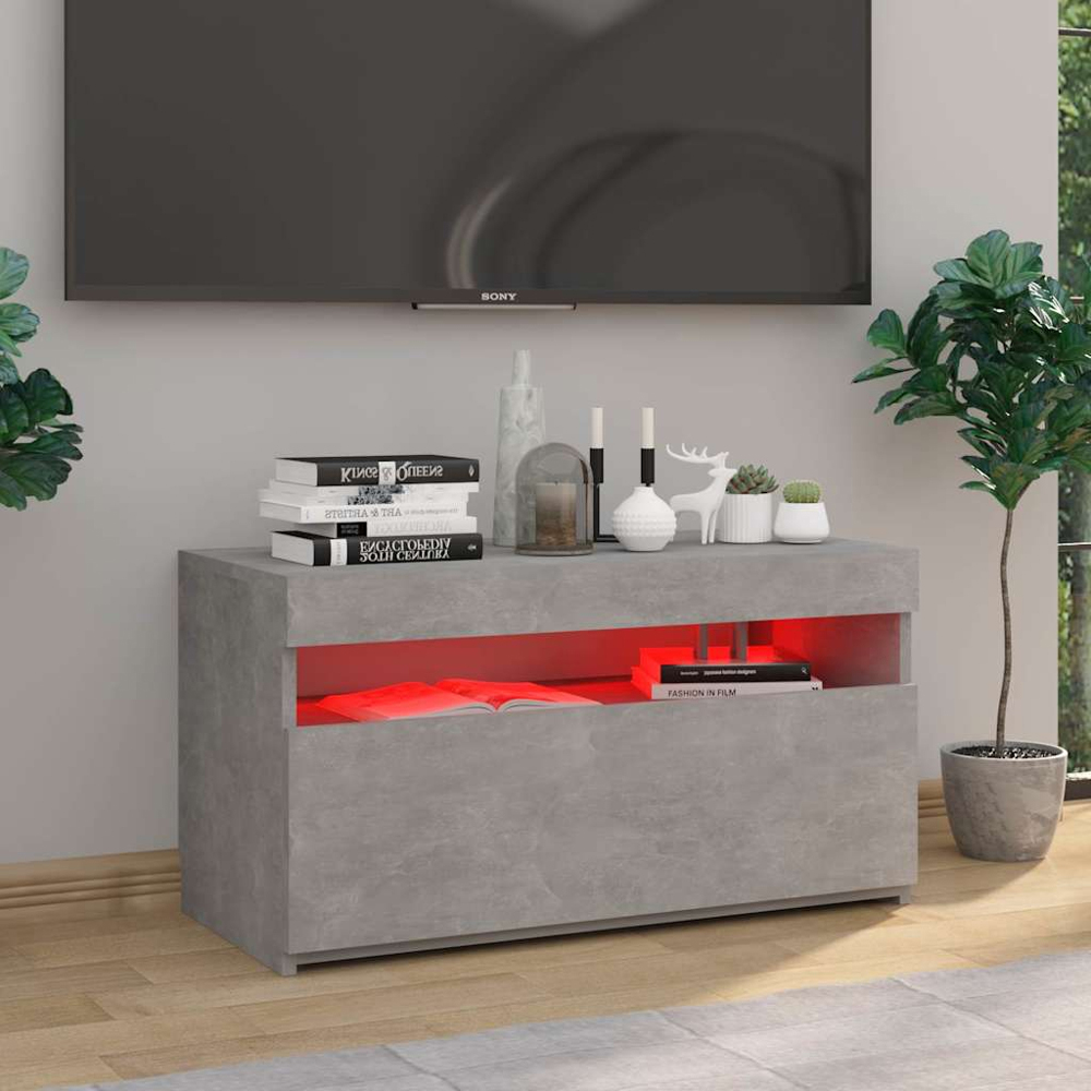 vidaXL Single Door Single Shelf Concrete Grey TV Cabinet with LED Lights Image 9