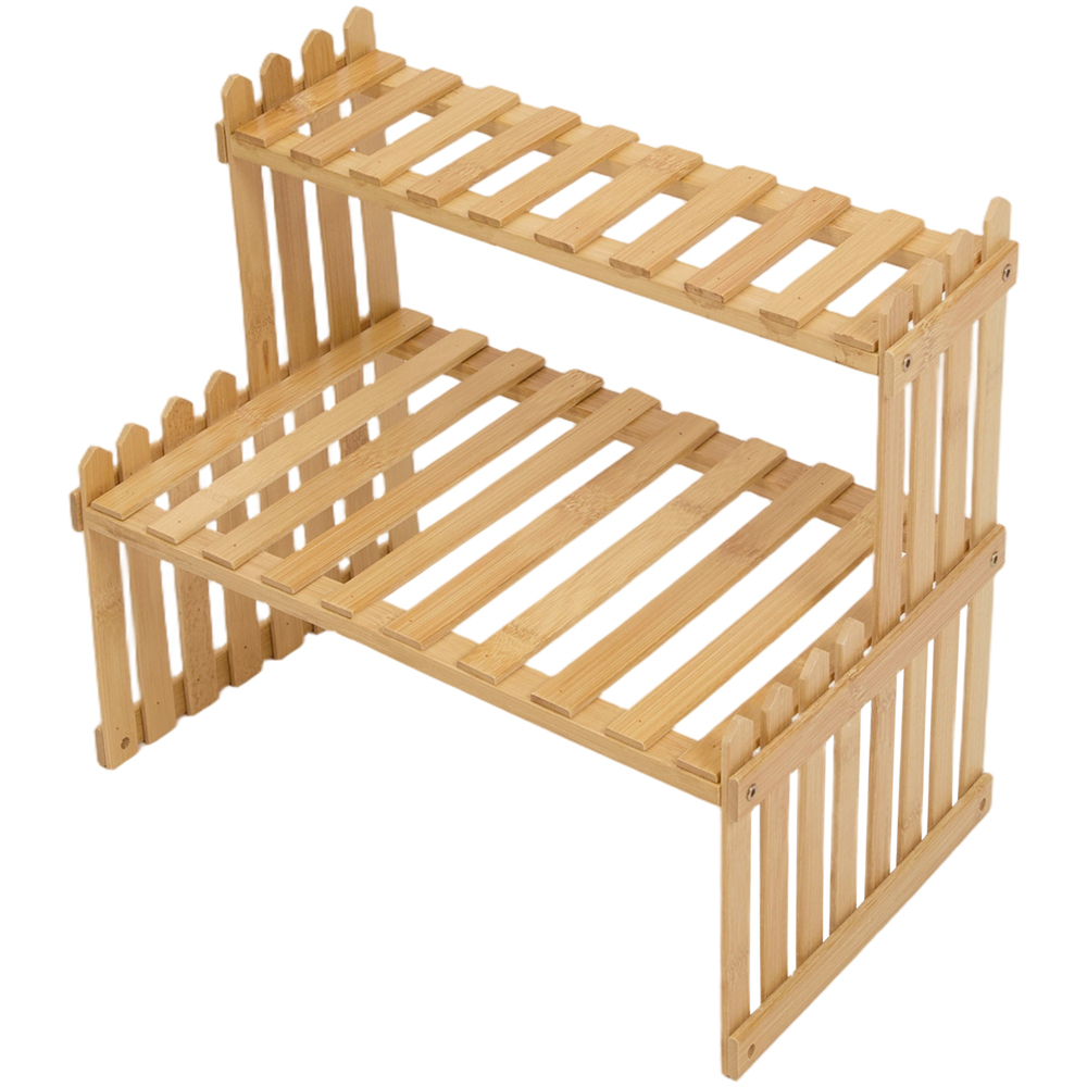 Living and Home 2-Tier Natural Bamboo Plant Stand Image 2