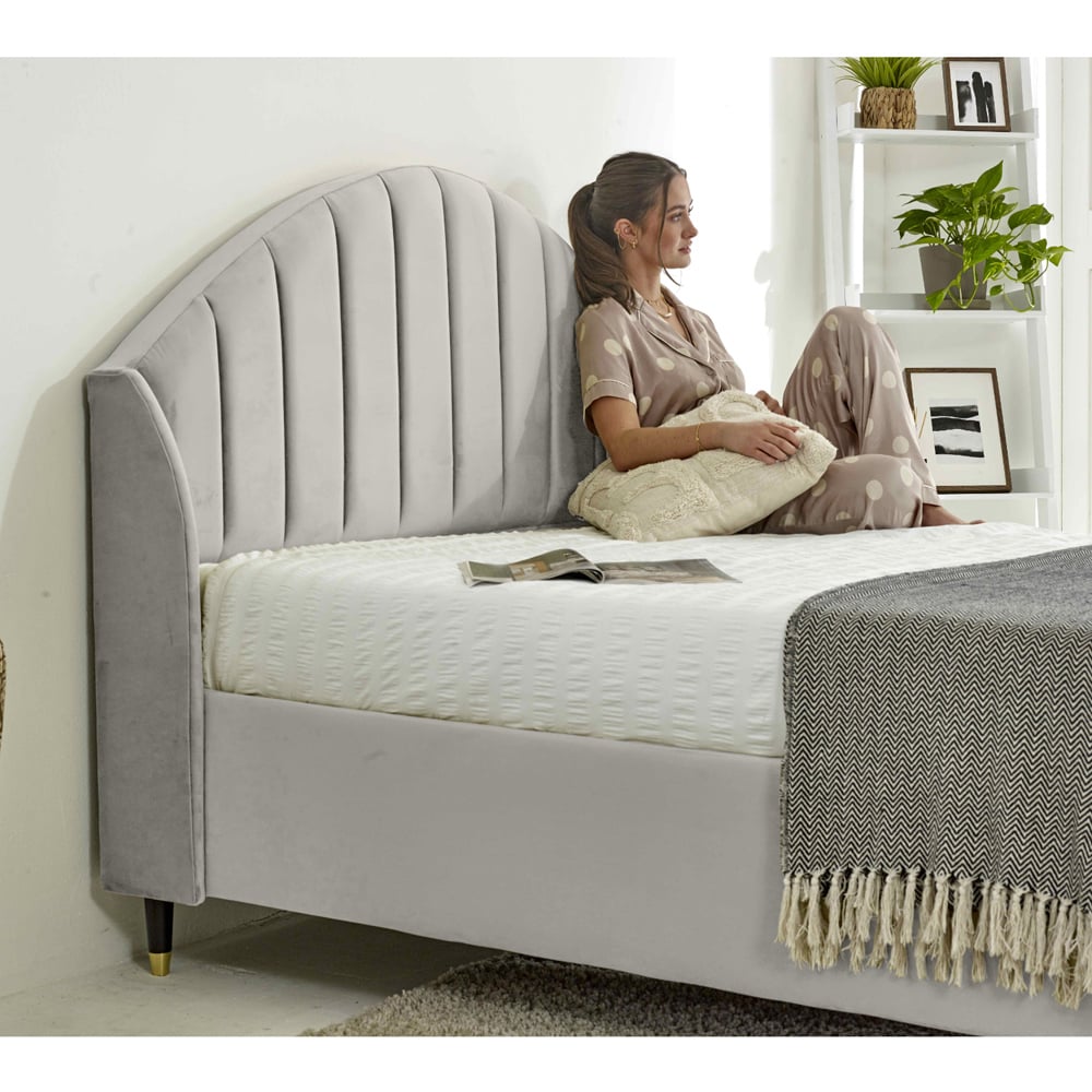 Eleganza Elysium Single Silver Plush Velvet Bed Frame with Curved Winged Headboard Image 2