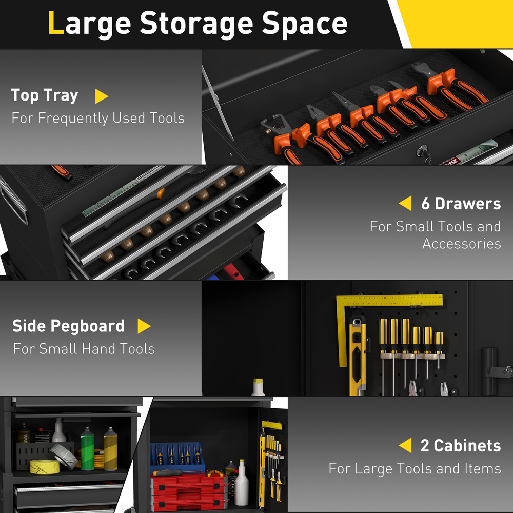 HOMCOM 6 Drawer Black 3-in-1 Roller Tool Chest Image 4